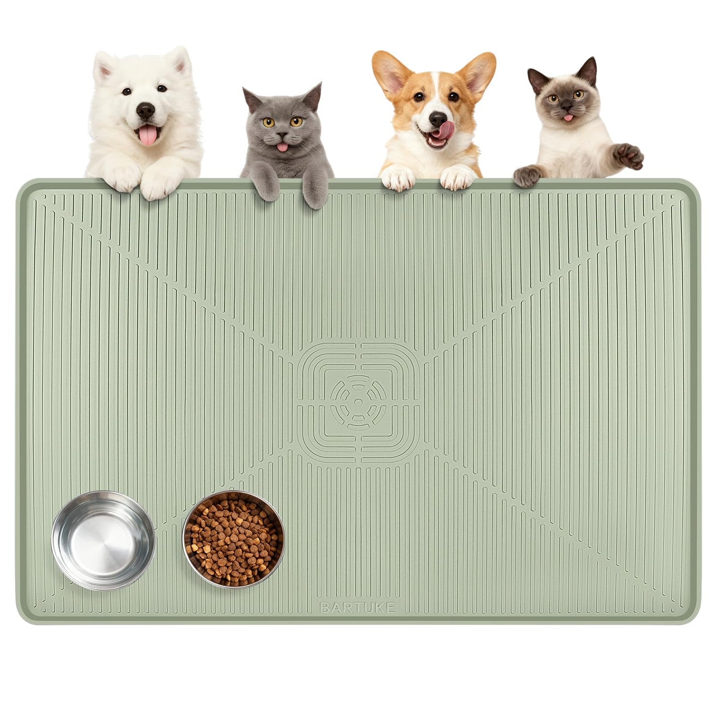 Lorvain 45" x 30" Cat Food Mat, Extra Large Silicone Pet Feeding Mat with Raised Edges, Pet Placemat for Cat Dog Food and Water Bowl Waterproof, Non-Slip, Easy to Clean, Floor Protection, Grey