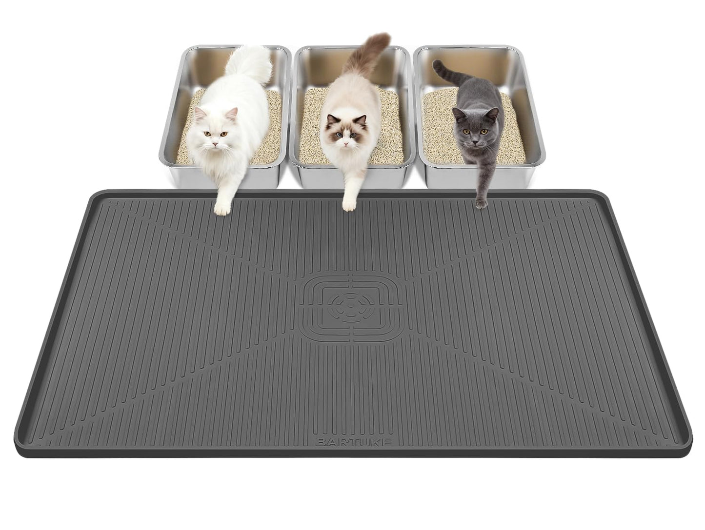 Lorvain Cat Litter Mats, 45" x 30" Extra Large Silicone Cat Mat for Litter Box, Easy to Clean Kitty Litter Trapping Mat, Soft on Kitty Paws, Waterproof, Urine-Proof Kitty Litter Mats for Floor, Beige