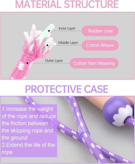 Lorvain Jump Rope for Kids, Adjustable Kids Jump Ropes for Girls Boys Toddler Fitness, Cotton Skipping Rope with Wooden Handle for Outdoor Fun Activities Exercise