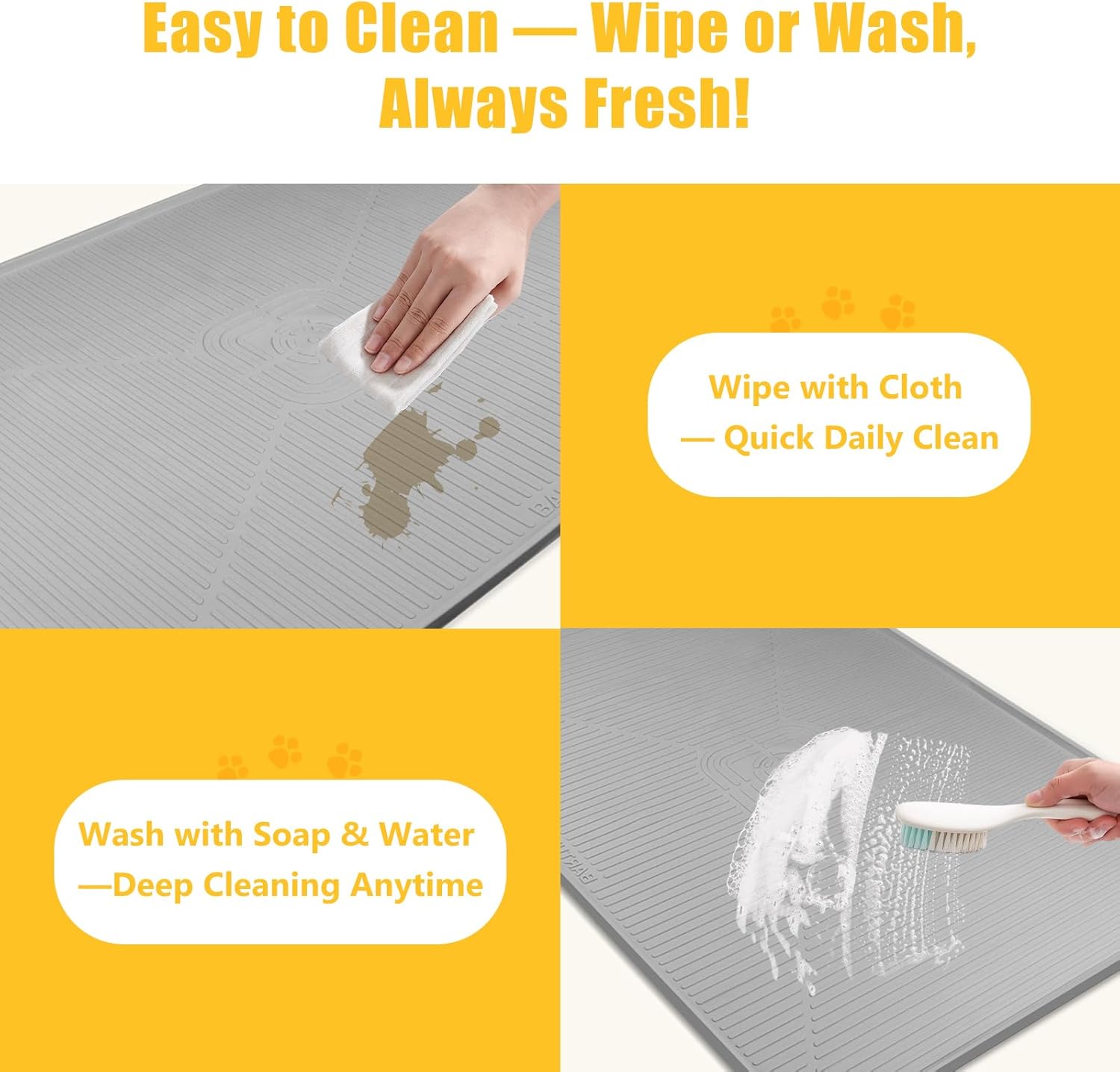Lorvain 45" x 30" Cat Food Mat, Extra Large Silicone Pet Feeding Mat with Raised Edges, Pet Placemat for Cat Dog Food and Water Bowl Waterproof, Non-Slip, Easy to Clean, Floor Protection, Grey