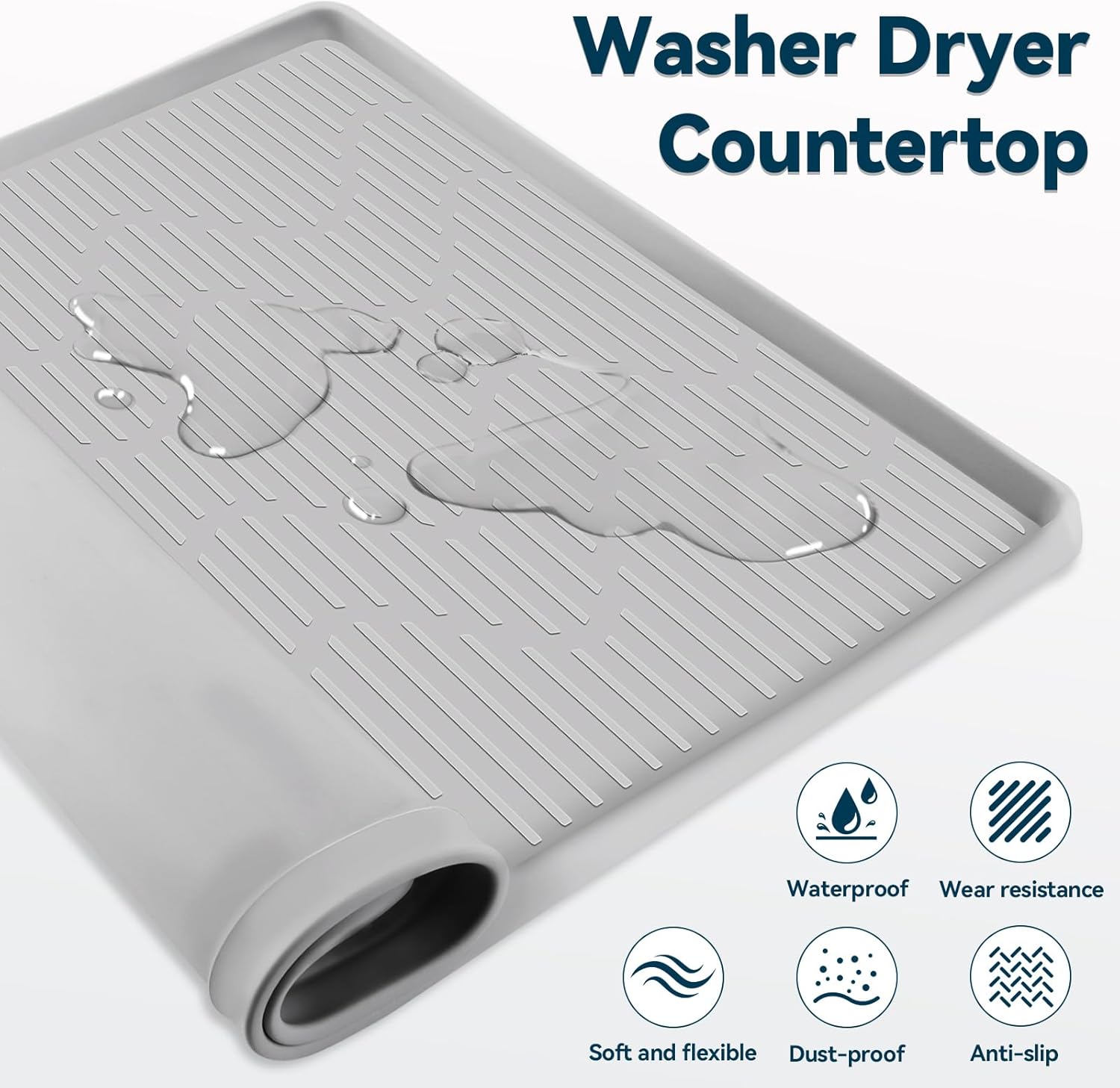 Lorvain Washer and Dryer Covers for The Top, 54”x27.5” Silicone Washer and Dryer Top Protector Mat Non Slip Waterproof Silicone Rubber Washing Machine Top Cover Pad for Home Kitchen Laundry Room Use
