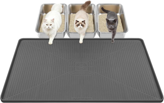 Lorvain Cat Litter Mats,45" x 30" Extra Large Silicone Cat Mat for Litter Box,Easy to Clean Kitty Litter Trapping Mat, Soft on Kitty Paws, Waterproof, Urine-Proof Kitty Litter Mats for Floor,Dark Grey