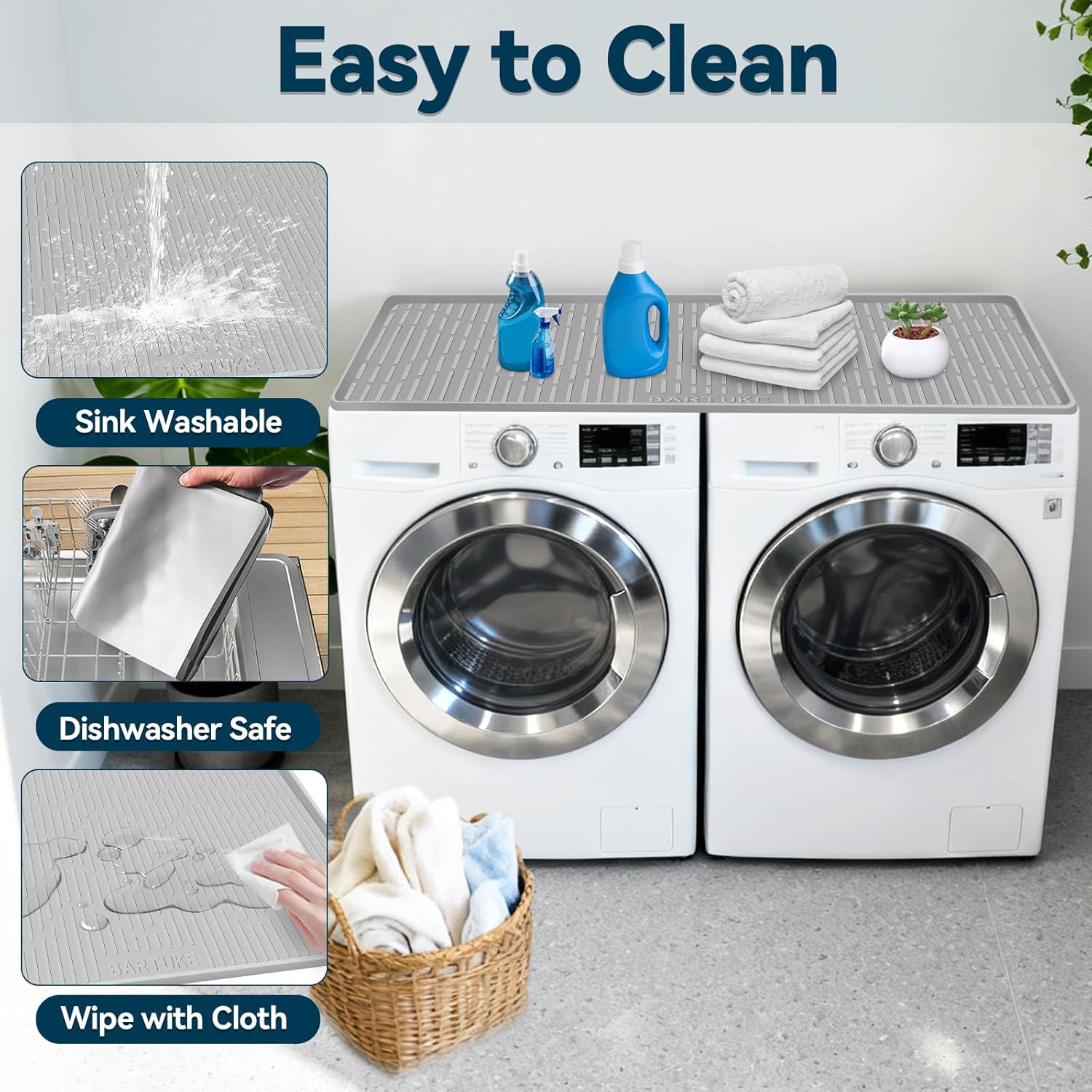Lorvain Washer and Dryer Covers for The Top, 54”x27.5” Silicone Washer and Dryer Top Protector Mat Non Slip Waterproof Silicone Rubber Washing Machine Top Cover Pad for Home Kitchen Laundry Room Use