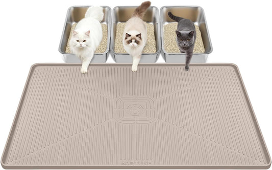 Lorvain Cat Litter Mats, 45" x 30" Extra Large Silicone Cat Mat for Litter Box, Easy to Clean Kitty Litter Trapping Mat, Soft on Kitty Paws, Waterproof, Urine-Proof Kitty Litter Mats for Floor, Beige