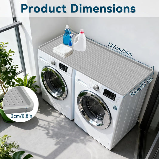 Lorvain Washer and Dryer Covers for The Top, 54”x27.5” Silicone Washer and Dryer Top Protector Mat Non Slip Waterproof Silicone Rubber Washing Machine Top Cover Pad for Home Kitchen Laundry Room Use
