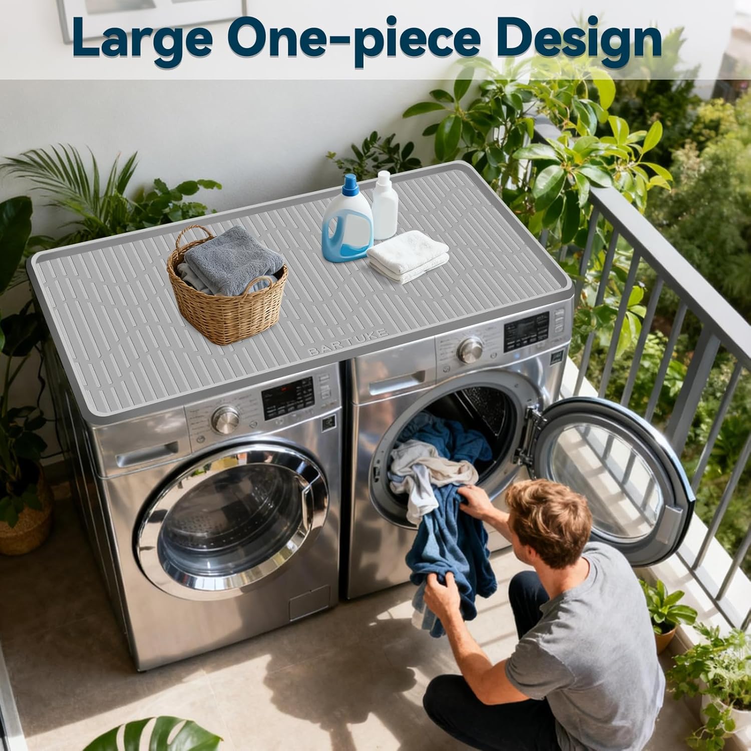 Lorvain Washer and Dryer Covers for The Top, 54”x27.5” Silicone Washer and Dryer Top Protector Mat Non Slip Waterproof Silicone Rubber Washing Machine Top Cover Pad for Home Kitchen Laundry Room Use